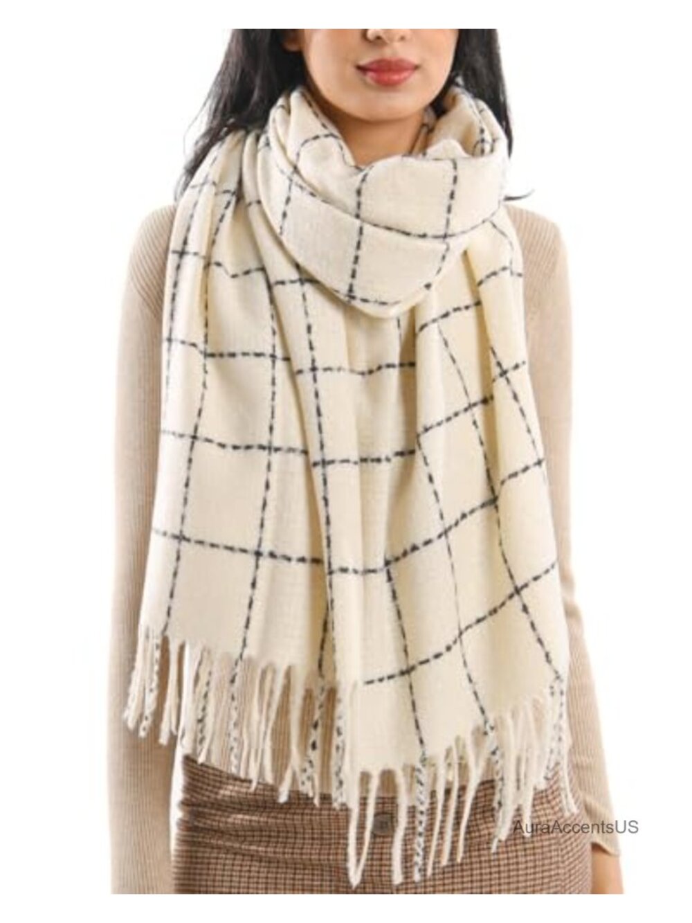 Cozy Plaid Winter Scarf Shawl Wrap for Women Oversized Chunky Knit